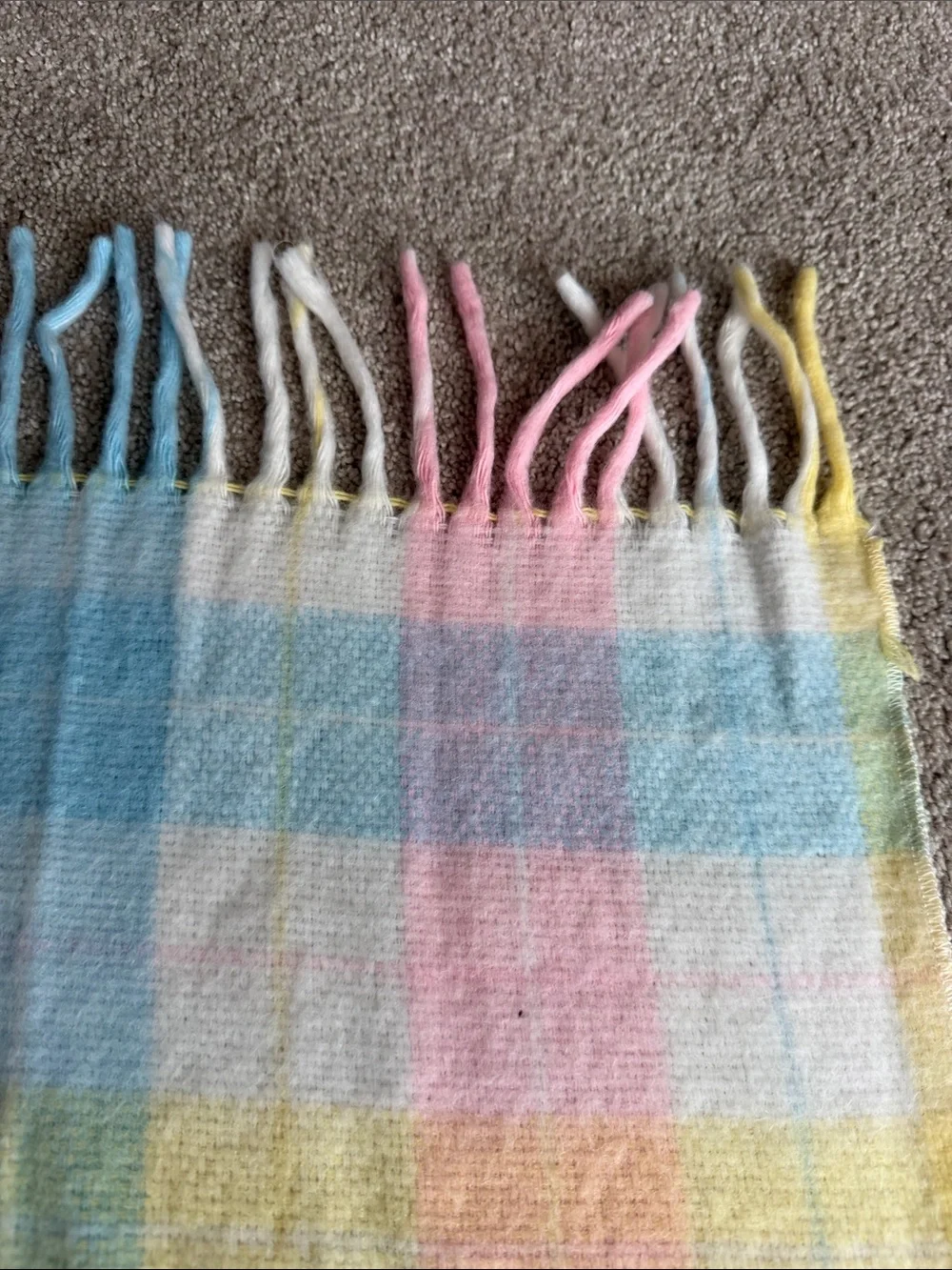 Vintage Tennessee Woolen Mills Blanket WPL 6280 Pastel Plaid Acrylic Fringe